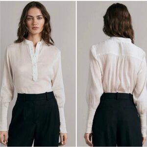 RAG & BONE Maris Popover Top Blouse White Cotton Silk Long Sleeve Size XS NWOT
